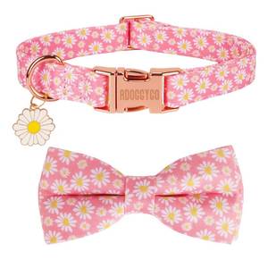 lot 20364 image: ADOGGYGO Floral Dog Collar with Bowtie, Metal Buckle, Adjustable White Daisy Floral Collars for Extra Large Dogs (X-Large)