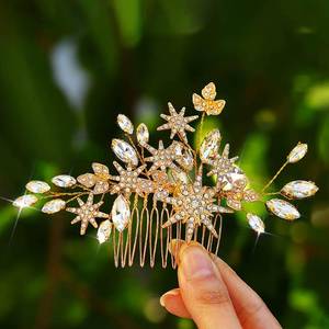 lot 20365 image: JAKAWIN Rhinestone Bridal Hair Accessories Gold Star Hair Comb Wedding Hair Piece for Brides