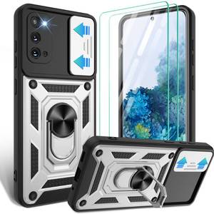 lot 20382 image: Gritup for Samsung Galaxy-S20 Case with Slide Camera Cover & HD Screen Protector�2,360°Rotation Ring Kickstand Military Grade Case,Silver