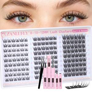 lot 20388 image: 8-10-12MM Short Lash Clusters Kit Natural Cluster Eyelash Extensions Kit Wispy Eyelash Clusters Kit C Curly Lash Extensions 162pcs DIY Individual Lashes Pesta�as Postizas Naturales by ZANLUFLY (Few Pieces Missing)