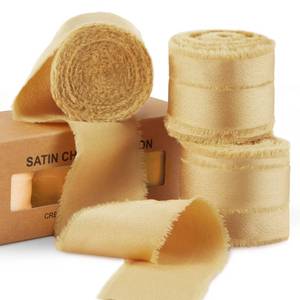 lot 20392 image: Keypan Gold Frayed Satin Chiffon Ribbon, 1.5 Inches, 21 Yards
