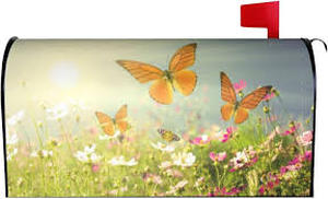 lot 10205 image: Abucaky Spring Butterflies Flowers Mailbox Cover Magnetic Waterproof Mailbox Wraps Post Letter Box Decor 21x18 in