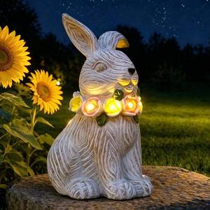 lot 1701 image: Tiejiajiang Solar Rabbit Garden Statue - Bunny Decor with Solar Flowers LED Lights Outdoor Yard Garden Decor - Unique Easter Gifts for Mon Women