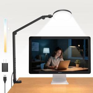 lot 1705 image: Desk Lamp, ZAPLIT 10W LED Desk Light with Clamp & Adjustable Arm for Home Office, Touch Control Eye-Care Light for Reading with 5 Color Temps (1700K-6000K) & 10 Brightness, Timer, USB Adapter Included