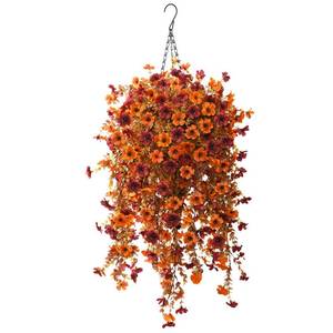 lot 1706 image: Homsunny Fall Artificial Fake Mums Hanging Flowers Plants Basket for Outdoor Decoration,Faux Silk Daisy planters UV Resistant Look Real for Home Porch Patio Balcony Yard Autumn Decor (Orange Brown)
