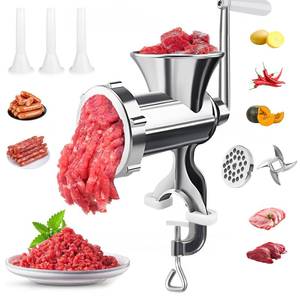 lot 1727 image: 3 In1 Meat Grinder Manual Mincer - Manual Meat Grinder Sausage Maker Meat Grinders For Home Use Fast And Effortless For All Meats Silver (#10)