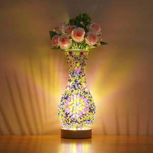 lot 1729 image: JAITAIK Turkish Mosaic Table Lamp, Moroccan Style Colorful Handmade Glass Vase, USB Tiffany Mosaic Table Night Light for Bedroom, Living Room Decor, 9 Height