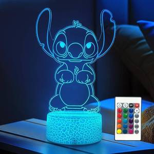 lot 2198 image: AGOODTO Stitch Night Light, 16-Color Night Light, 3D LED Lamp with Smart Remote Control, Bedroom Decoration, Christmas Holiday Gifts