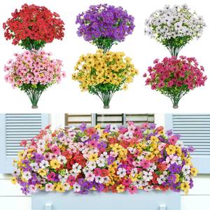 lot 2201 image: Lifewit Artificial Flowers for Outdoor Indoor, 24 Bundles Plastic Fake Flowers Daisy with Eucalyptus Leaves for Home Garden Decor, Porch, Window Box(Mix for Fuchsia Purple White Pink Yellow Red)