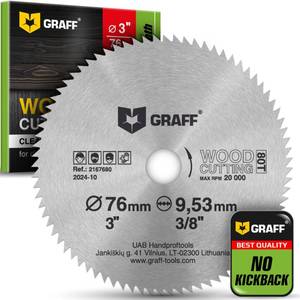 lot 2226 image: 3 Inch Circular Saw Blade for Wood, Plywood, Laminate, Drywall, Plastic �� 80T Wood Cutting Circular Saw Blade with 38 Inch Arbor from GRAFF