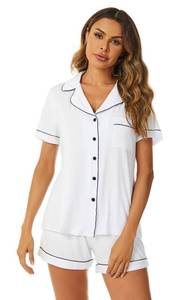 lot 2240 image: Aamikast Button Down Pajama Set for Women Shorts Soft pjs sets Sleepwear Loungewear Nightclothes(Large,White)
