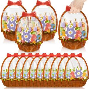 lot 4033 image: Hsei 50 Pcs Summer Goodie Bags Treat Bags Floral Bunny Eggs Candy Pouches with Handles, Colorful Plastic Sealing Pouch for Cookie Gift Christians Baby Shower Party