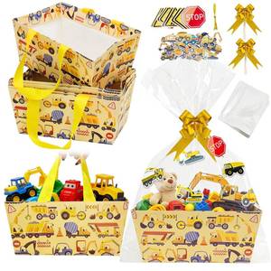 lot 4037 image: 10 Pack Construction Birthday Party Supplies Basket for Gifts Empty,Construction Theme Sturdy Diy Bulk Gift Basket Kraft Market Tray Cardboard Basket Decorations Favors With Handles, Gift Baskets Kit Supplies