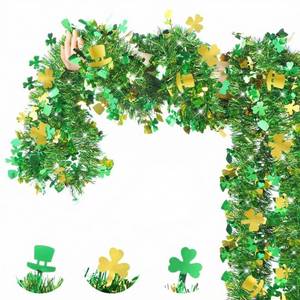 lot 4078 image: Blosssound 52 Feet St. Patricks Day Tinsel Garland Shamrock Glitter Metallic Tinsel Twist Green Garland Shiny Iridescent Banner for Indoor Outdoor Ceiling Wall Irish Tree Birthday Party Decoration