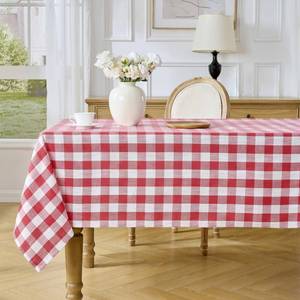 lot 4090 image: MoiNubone Red Checkered Tablecloth, Gingham Table Cloth Cotton Linen Fabric, Washable Wrinkle Free Buffalo Plaid Table Cover for Picnic Farmhouse Christmas Holiday Party 60x75 Rectangle