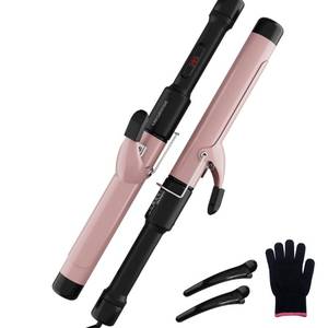 lot 4095 image: MegaWise Pro 1 14 inch Ceramic Barrel Hair Curling Iron, 60s PTC Fast Heating Tech, Anti-Scald Insulated Grip &Tip, Auto Shut Off and 360° Swivel Cord, 2 Clips and Heat-Resistant Glove Included