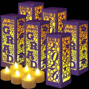 lot 4452 image: Rossesay 12 Pcs Graduation Table Centerpieces Boxes Class of 2026 Graduation Lanterns for Centerpieces with LED Candles Congrats Grad School College Photo Props for Party Table Decoration (Purple)