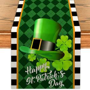 lot 4464 image: St Patricks Day Table Runner St. Patricks Day Kitchen Dining Table Centerpiece St Pattys Day Shamrock Decor St Patricks Day Decorations for Home Party-72 Inches Long