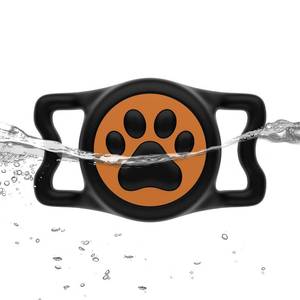 lot 4487 image: WhoseID IP68 Waterpoof Dog Air tag Holder, Stretchy Silicone Full Body Covered Apple Air Tag Holder for Dog Cat Collar Fit All Width Collar (Black & Orange, 1 Pack)