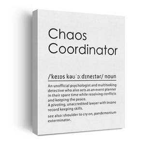 lot 4492 image: BIQRP Chaos Coordinator Definition Print Canvas Wall Art Home Office Decor Modern Minimalist Painting Canvas Poster Framed Ready to Hang Funny Staff Pretty Gift, 11.5x15Inches