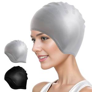 lot 4497 image: 2 Pack Silicone Swim Cap with 3D Ear Protection, Waterproof Swimming Cap Bathing Cap Non-Slip Swim Hats for Men Women Adults Youths Kids for Long or Short Hair