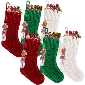 lot 4501 image: Personalized Christmas Stockings, 18, 6 Pack, Burgundy, Green, Cream