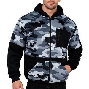 lot 5169 image: Drizomo Mens Camo Fleece Hoodie Zipper Casual Military Sweatshirt with Pocket Hi Vis Construction Work Jakcet(Grey,5XL)
