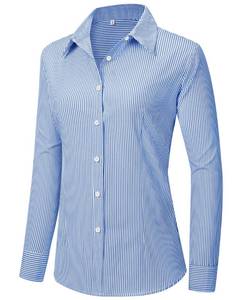 lot 6103 image: siliteelon Striped Button Down Shirts for Women Dress Shirts Long Sleeve Collared Casual Office Work Blouses Tops size XL