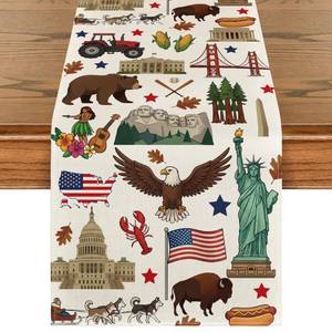 lot 6104 image: Artoid Mode American Flag Map Eagle 210 GSM 4th of July Table Runner, Memorial Day Kitchen Dining Table Decoration for Home Party Decor 13x72 Inch