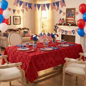 lot 6105 image: Horaldaily 4th Red Stars Fur Tablecloth, 60�84 Inch, Rectangular