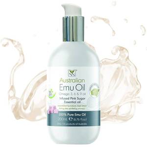 lot 6107 image: Y Not Natural Pure Emu Oil - Organic Moisture for Face, Body, Hair, Scalp & Nails - Rich in Omega 3-6-9, Vitamins & Essential Minerals - Australian Emu Oil (200ml) 6.76 fl oz - Pink Sugar