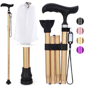 lot 6110 image: Parlora Folding Walking Cane for WomenMen-Lightweight,Adjustable,Collapsible Walking Stick for Seniors & Adults,Balancing Mobility Aid with Anti-Slip Tip,Compact for Travel and Daily Use (Gold)