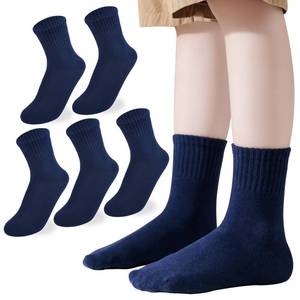 lot 6129 image: Mini angel Boys Girls Crew Socks Kids Ankle Socks Seamless Cotton Athletic Sock 8-11 Years Youth School Uniform Sock 5 Pairs (Navy,L)