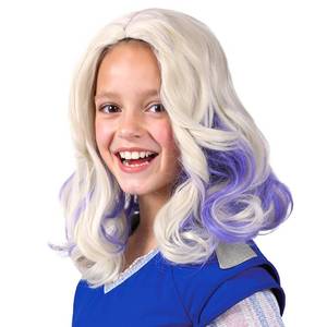 lot 6135 image: ColorGround Medium Curly Blonde with Blue Cosplay Wig for Women Costume Funny Hair Wig for Halloween Party