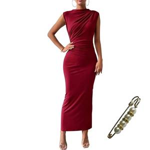 lot 6180 image: Yazinie Womens Ruched Bodycon Maxi Dress Sleeveless Back Slit Burgundy size L