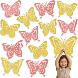 lot 6190 image: AmazingSpark 24 Pcs Butterfly Decorations Large Rose Gold Butterflies 3D Glitter Giant 3 Layers Butterflies Wall Decor Spring Butterfly Stickers for Wedding Girls Birthday Party, 10 x 7 Inch, 4 Style