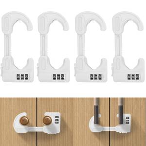 lot 6205 image: 4 PACK Cabinet Locks Baby Proofing Child Proof Cabinet Lock with Combination Sliding Cabinet Door Locks Adjustable U Shaped Drawers Cupboard Locks Baby Safety Cabinet Latches for Knob Handle (White)