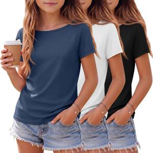 lot 6216 image: LessonZoo 3 Pack Girls Shirts Short Sleeve Tops 5-14Y Teen Summer T Shirts Crewneck Cute Plain Casual Basic Tees(Black, White, Haze Blue,11-12 Years)