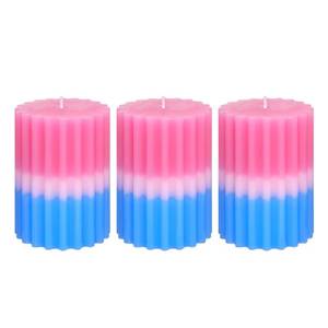 lot 6219 image: Floral & Fruity Scented Candles, Purple Pink Ombre Ribbed Pillar Candles for Home Bathroom Living Room Decor, Paraffin Wax 50H Long Burning Time1PC Aromatherapy Candle, 3x4 Inches, Set of 3