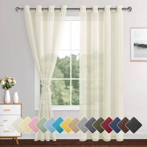 lot 6231 image: XWZO XWZOCream Semi Transparent Sheer Curtains for Bedroom, Light Filtering & Breathable Voile Grommet Window Curtains for Living Room, Kids Room with Tiebacks, 42 x 63 Inches Long, Set of 2 Panels
