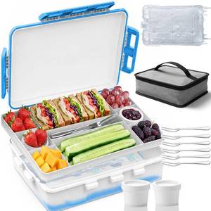 lot 7087 image: TORQBEAST Chilled Snackle Box Divided Serving Tray with Ice Pack Individual Lids Container,Portable Freezer Cooler Picnic Travel Snack Container for Beach Camping Road Trip Essentials Insulated Bag