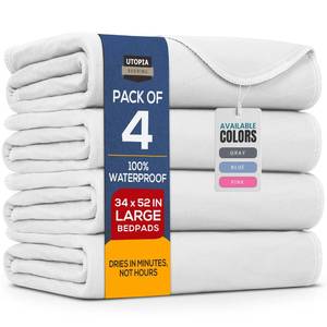 lot 7088 image: Utopia Bedding Washable Underpads 34 x 52 (Pack of 4), Waterproof Reusable Heavy Absorbency Incontinence Bed Pads for Adults, Kids, Elderly and Pets, Bedwetting Pads for Sofa and Couch (White)