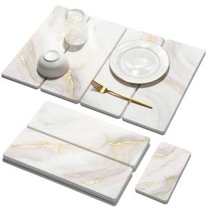 lot 7090 image: Large Stone Dish Drying Mat for Kitchen Counter, 2 PCS Quick Dry Stone Mats, Foldable Water Absorbing Diatomaceous Earth Drying Dishes Pad for Countertop Bottle Utensil Cup(Yellow White 24x16&8x4)
