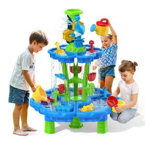 Eterfun Kids Flower Water Sand Table for Toddlers - 2-Tier Outdoor Water Sand Play Table Toys for Boys Girls, Summer Splash Activity Sensory Table Party Birthday Gift for Kids 3-5 6-12(Blue)