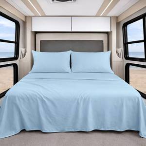 lot 9360 image: Shreem Linen Luxury 4 Piece Microfiber RV Sheet Set, Deep Pocket Fits Up to 10 inch, Soft, Wrinkle-Resistant, Camper, Travel Trailer Bedding, Camper Queen 60x80, Light Blue