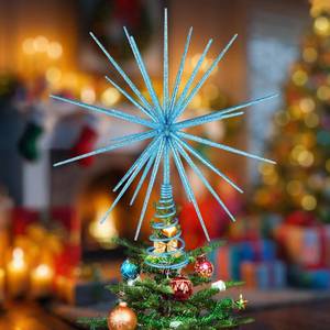 lot 10053 image: VWAERR 13.8 Inch Blue Christmas Burst Tree Topper Glittered 3D Burst Plastic Tree Topper Exploding Star Christmas Decoration for Home Ornaments Holiday Party Supplies