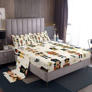 lot 10055 image: Feelyou Merry Christmas Sheet Set for Kids Christmas Nutcracker Sheets with Deep Pocket Fitted Sheet Twin Size Xmas Deer Elk Decor Bed Sheets Set Sheet Set Cartoon Nutcracker Bed Set 3Pcs