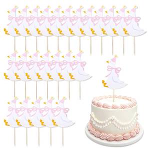 lot 10080 image: 24 Pcs Silly Goose Themed Cupcake Toppers Decorations One Silly Goose Cake Topper Decor Baby Shower Birthday Party Supplies for Girls and Boys Happy Birthday Party (Pink)