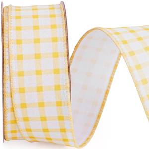 lot 10113 image: LaRibbons Gingham Burlap Ribbon Wired 1 12 Inch x 10 Yards, Yellow Check Plaid Ribbon for Wreaths, Gift Wrapping, Bows, Flower Decor, Party Crafts