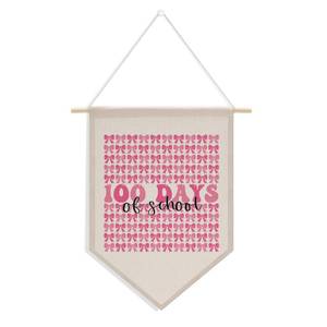 lot 12237 image: 100th Day of School Pennant Flag, Classroom Decor, Kindergarten Primary High School 100 Days Classroom Party Supplies Decorations, Pink Coquette Bow Hanging Pennant Flag Banner Wall Sign